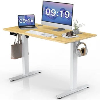 Рабочий игровой стол для сидения 48 x 24 с контроллером памяти / крючком для наушников, рабочее место с подъемным механизмом-Натуральный