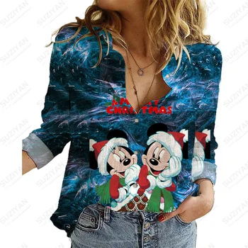 Рождественская блузка Disney с длинным рукавом 2022, Новая мода 2022, Новый дизайн, Элегантная рубашка с длинным рукавом, женская модная пуговица