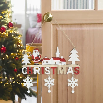 Рождественская дверь Деревянные Подвесные Украшения Стена Рождественская Елка Подвесные Украшения Мультфильм Санта Клаус Лось Снеговик Кулон Новый 2024 Год
