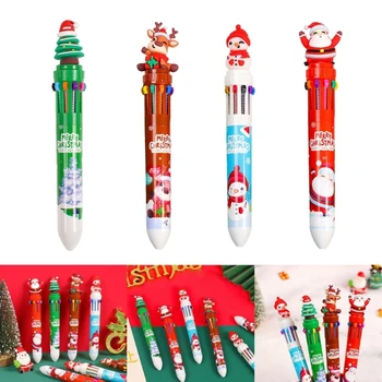 Рождественская шариковая ручка 10-в-1 Выдвижная многоцветная шариковая ручка для детей Calss Reward Christmas Party Favor