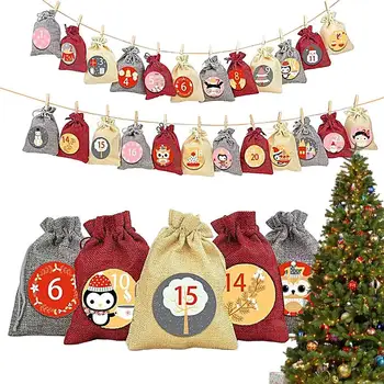 Рождественский Адвент-Календарь Набор сумок с обратным отсчетом 24 Дня Мешковины Санта-Клаус Рождественская Кукла С Рождеством Navidad Подарок для малыша