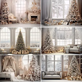 Рождественский фон Bonvvie для фотосъемки Рождественская елка, окно, декор для семейной вечеринки, детский портретный фон для фотостудии