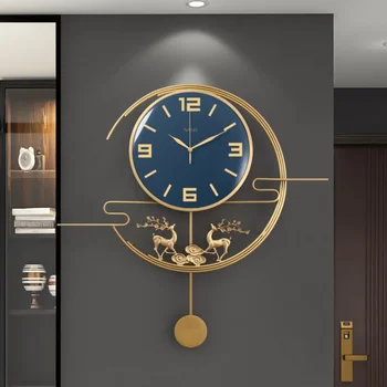 Роскошные Настенные часы с Китайским Оленем В гостиной, Большие Бесшумные Металлические Настенные Часы, Современный Дизайн домашнего декора
