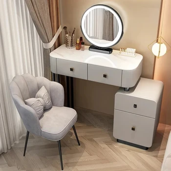 Роскошный модный Туалетный столик White Makeup Home В скандинавском стиле, Туалетный столик с подсветкой, Зеркальный стул, Мебель для спальни Tocador Maquillaje