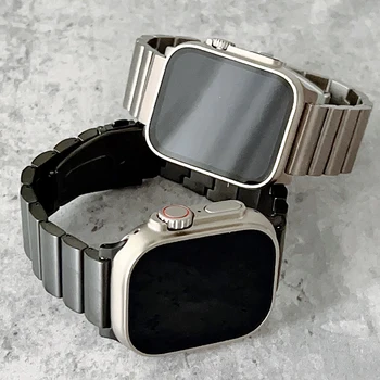 Роскошный Титановый Ремешок Для Apple Watch 8 Ultra 49 мм 45 мм 44 мм 42 мм Металлический Деловой Браслет Для iWatch Серии 7 6 5 4 SE