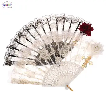 Ручной веер для придворных танцев в стиле ретро в темной готике, украшение свадебной вечеринки Для Лолиты, складной веер с кружевной розой.