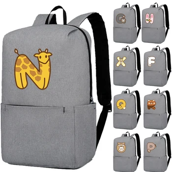 Рюкзак с милым животным и 26 английскими буквами, школьная сумка для девочек, холщовые рюкзаки для косплея, детская сумка для книг, обратно в школу