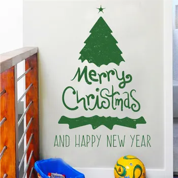 С Новым годом, наклейка на стену с Рождественской елкой для украшения дома магазина, Рождественский фестиваль, настенное искусство, наклейка на окно 