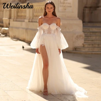 Свадебное платье Weilinsha в богемном стиле из тюля с разрезом сбоку для невест, сексуальные аппликации в виде сердечка с открытыми плечами для новобрачных 2023 года