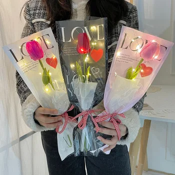 Светодиодные искусственные цветы тюльпанов, букет настоящих тюльпанов для домашнего декора сада, свадьбы, Дня рождения, искусственный Цветок