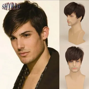 Синтетические темно-коричневые парики, парики с короткими волосами для мужчин, парик из синтетических волос из высокотемпературного волокна для деловых мужчин