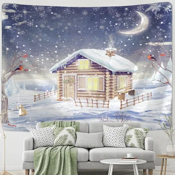 Снежный ночной пейзаж, гобелен, висящий на стене, Рождественский подарок, Новогодний Декор для дома в богемном стиле с колдовством