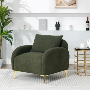 Современное простое плюшевое бархатное кресло, кресло для отдыха с подушкой-валиком, односпальное кресло-диван, мягкое кресло, кресло с золотой металлической ножкой