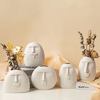 Современные креативные керамические вазы в скандинавском стиле, Высококачественная Домашняя гостиная, Белый фейс-арт, украшения для помещений ручной работы