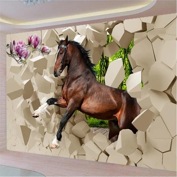 Современные фотообои 3D кирпичная стена роспись лошади 3D фон для телевизора в гостиной настенные обои для стен