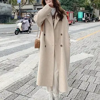 Стильное удобное женское зимнее пальто с двойным карманом, женское пальто средней длины с двойным карманом, стильное женское