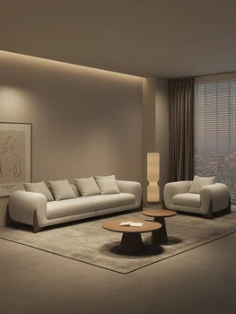тканевый диван в минималистичном современном стиле для гостиной 2023 года, популярный кремовый диван в чрезвычайно простом ряду