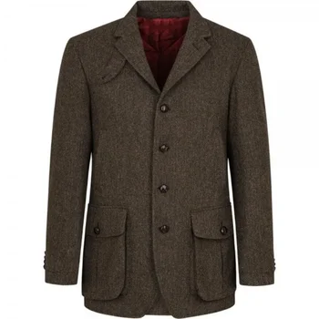 Только куртка 1 ШТ 2024 Мужской костюм из шерстяной ткани в британском стиле, красивый, удобный, однобортный, приталенный, с V-образным вырезом, деловой