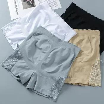 Трусики, женские кружевные защитные брюки для живота, трусы, Корейское нижнее белье, короткие бесшовные шорты с высокой посадкой