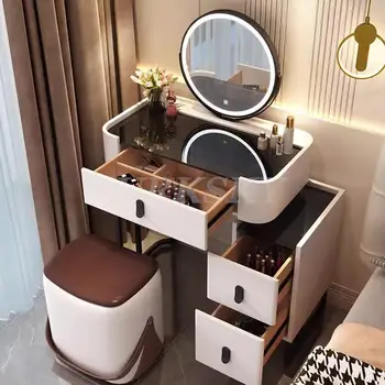 Туалетный столик Комоды для мебели Спальни Шкаф для хранения Комод Встроенный Угловой туалетный столик со светодиодным зеркалом Длиной 70 см