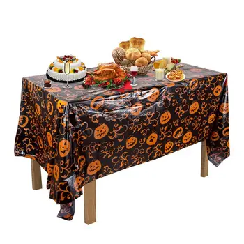 Тыквенные украшения для стола на Хэллоуин 51x87 дюймов, Жуткая черно-оранжевая тыква, скатерть для стола, Водонепроницаемая Праздничная кухня, столовая
