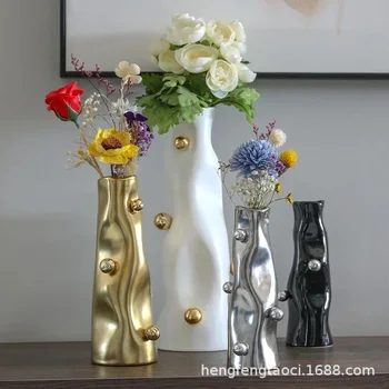 Украшение вазы из скандинавского золота с гальваническим покрытием, легкая и роскошная, высококачественная текстура, комната для образцов, гостиная, обеденный стол