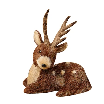 Украшение из соломы и травы в виде лося, Плетеный Рождественский Сидящий олень для куклы, фигурка животного D