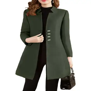 Универсальная женская куртка, стильное женское шерстяное пальто средней длины с зубчатым воротником, приталенная верхняя одежда для осени/зимы, однотонная