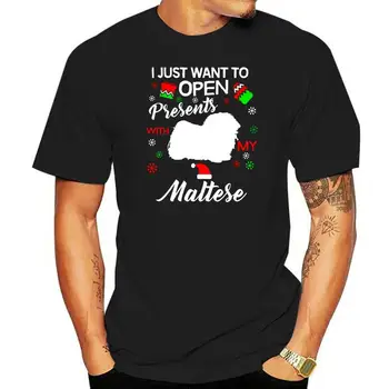 Футболка с подарочной одеждой-Мужская мальтийская рождественская одежда, футболка с открытыми подарками для собак-Черный