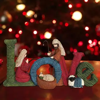 Христианские ясли Иисуса Украшение английскими буквами Семья Любовь Восхитительное красивое письмо Рождественский орнамент Рождественское украшение