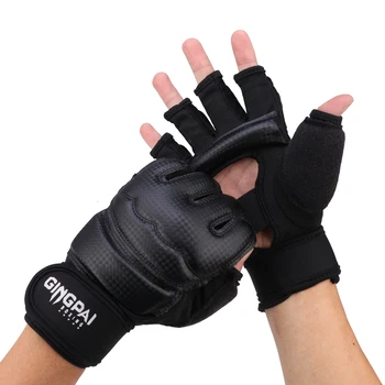 Черно-белые боксерские перчатки на полпальца, защита рук для тхэквондо, Карате, Муай-тай, Тренировка для взрослых и детей, Защитный протектор