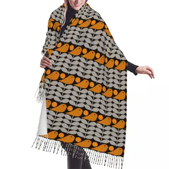 Шарф с кисточками Orla Kiely Birds, женская мягкая шаль, женские зимние осенние модные Универсальные женские шарфы