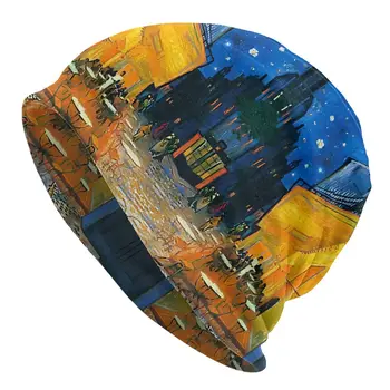 Шляпы-Капоты Терраса Кафе Ночью Мужская Женская Тонкая Кепка с Непрерывным Дизайном Van Gogh Уличные Тюбетейки Шапочки Кепки