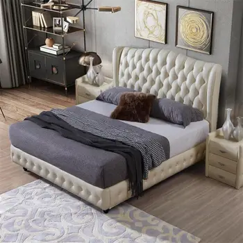 Эстетичные Кожаные изголовья, роскошные кровати из французского дерева королевы, Современная мебель для спальни Cabeceira De Cama Box Casal
