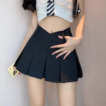 Юбка с высокой талией, винтажные серые мини-юбки, плиссированные женские Kawaii, корейская модная школьная форма, женская одежда Harajuku