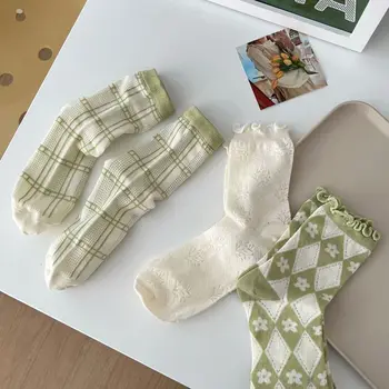 Японские модные Дышащие Носки средней длины Harajuku, Короткие Зеленые Хлопковые Носки в Корейском стиле, Женские Носки