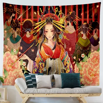Японский аниме-гобелен, висящий на стене в стиле Кошки-хиппи, декор комнаты Гейши, Богемное Домашнее одеяло в общежитии