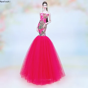 Ярко-розовое вечернее платье для куклы Барби Наряды Ручной работы Тонкие Свадебные платья с рыбьим хвостом 1/6 Аксессуары для кукол Подарки для девочек