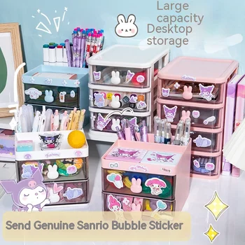 Ящик для хранения канцелярских принадлежностей, стеллаж для хранения в стиле ящика рабочего стола для студенток, держатель для ручки Sanrio Kuromi с наклейкой 